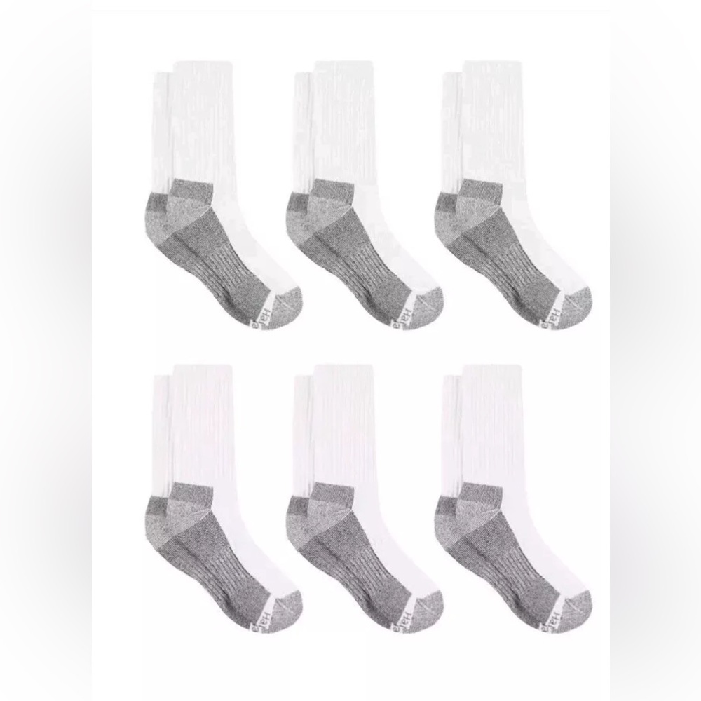 Hanes Men's Double Tough Crew Work Socks, 6-Pair Pack White,